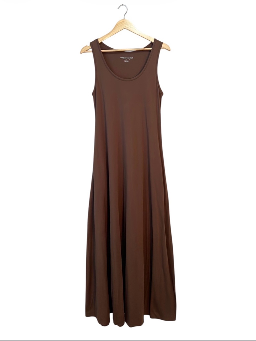 Soft Surroundings Tall M Brown Sleeveless Maxi Dress Pockets Modal Cotton